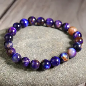 Sugilite Galaxy Colorful Tiger Eye 8mm Beads Healing Chakra Women Men Bracelet, Stretch Bracelet for Women