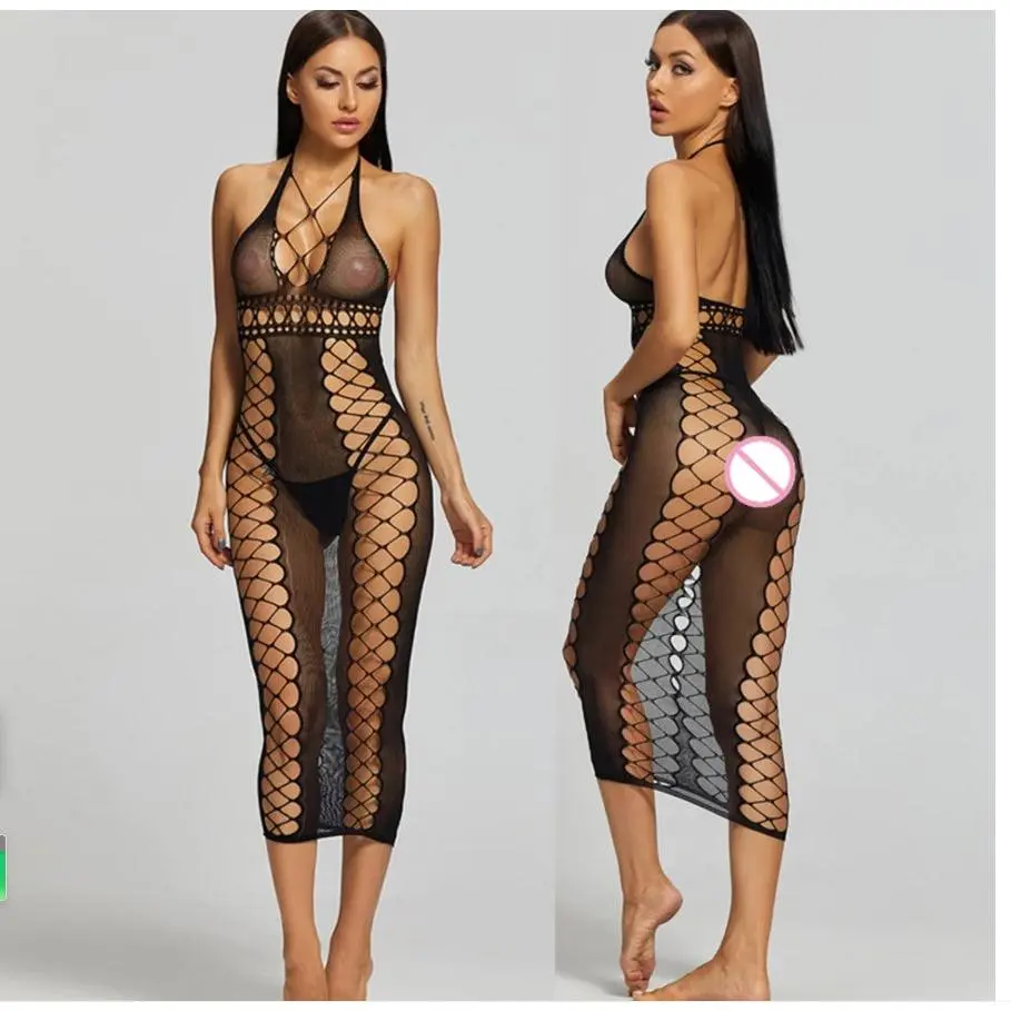 Women's Sexy Bodystocking Lingerie, Sheer Cutout Full Body Bodysuit with Long Sleeves, Nylon Fabric, Lady, One Size