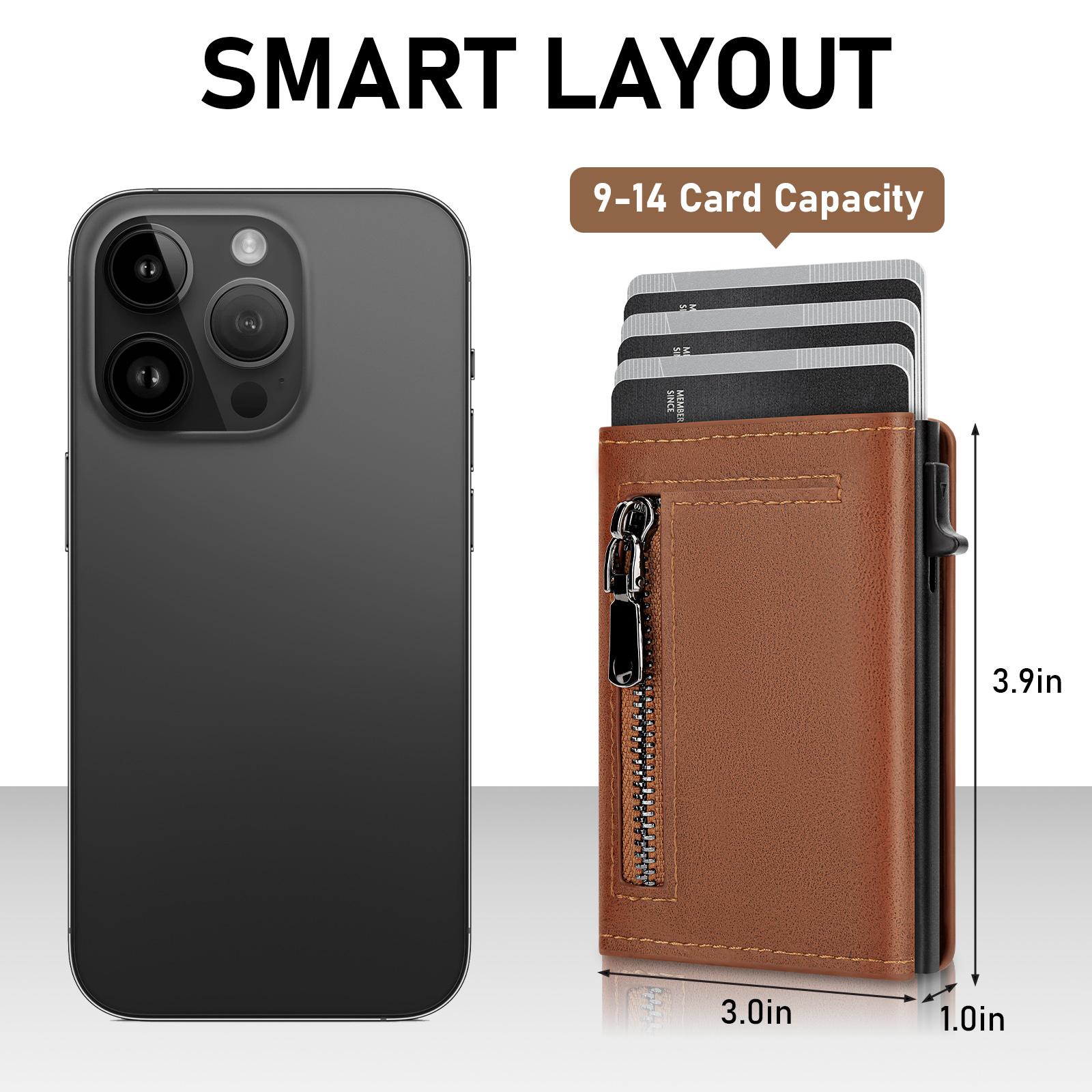 Wallet for Men Pop up Card Holder, Smart, Slim, Minimalist Design for Front Pocket, Premium RFID Blocking, 10-14 Card Capacity | ID Window | Cash Slot