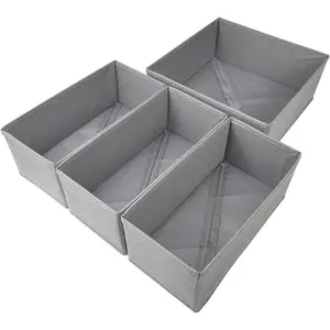 Drawer Organizer Clothes Set of 4 Gray, Dresser Drawer Divider for Socks and Underwear, Wardrobe Storage Bin for Bra Panties Stockings Pants Tshirt