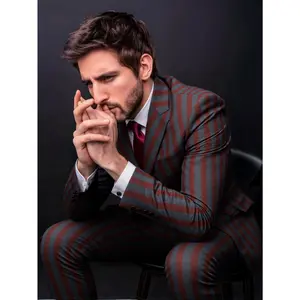 Men's Suits 2-Piece Set Double Breasted Peak Lapel Striped Tuxedo Jacket & Pants for Wedding, Prom, Business