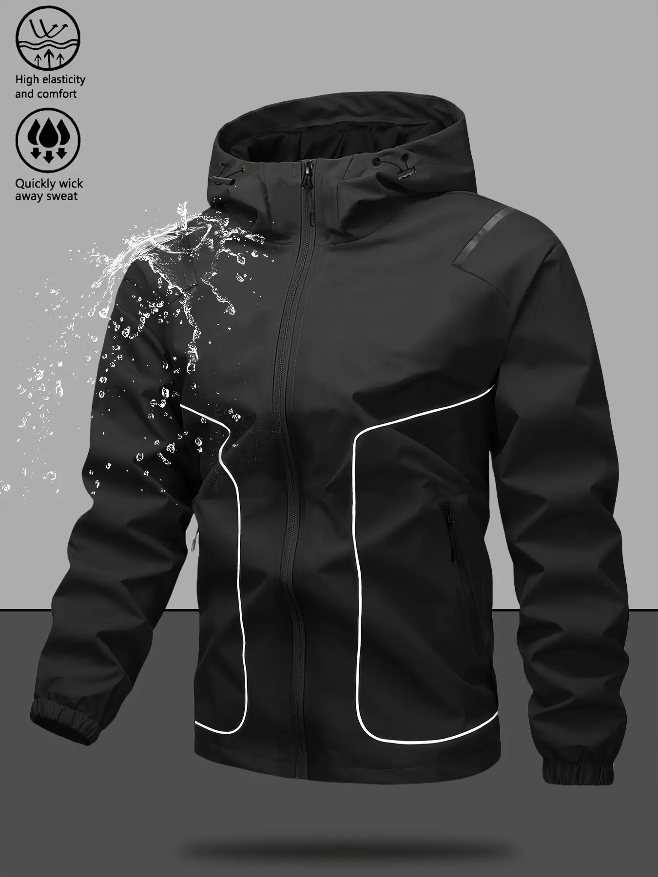 Men's Zip Up Hooded Jacket, Casual Regular Fit Long Sleeve Waterproof Windproof Lightweight Jacket for Outdoor Activities, Fashion Men's Outerwear for