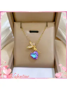 Angel Heart Ocean Pendant Silver Necklace Romantic Elegant Women's Jewelry Gift for Her