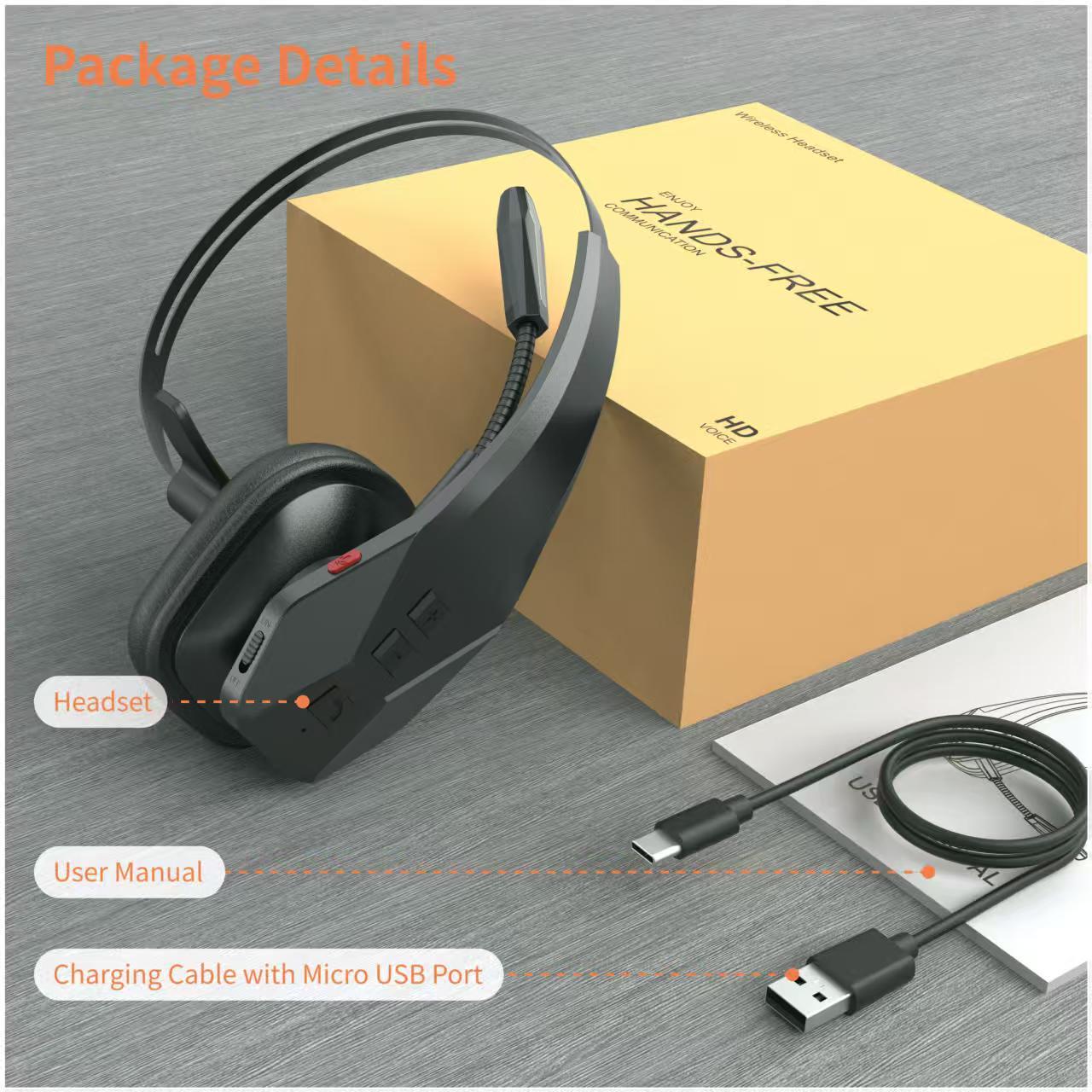 DH17 Bluetooth Headset  for Computer, Single-Ear Wireless Headset with Noise Cancelling Microphone for Office & Truckers, Bluetooth V5.3 with Mute Button for Work