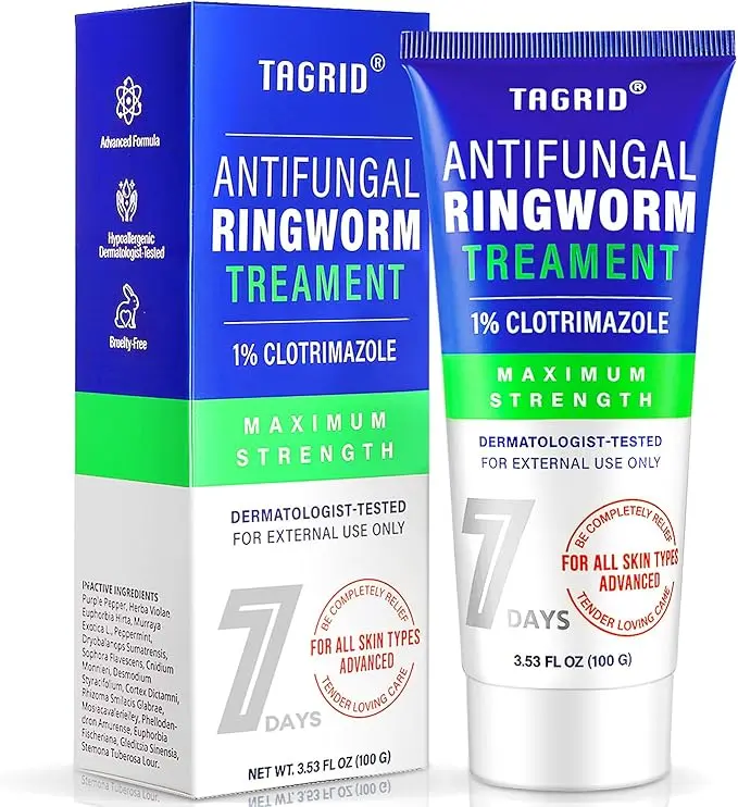 TAGRID Antifungal Ringworm Treatment Cream for Humans Skin: 1% Clotrimazole Formula for Itchy Feet and Body- Supports Healthy Skin Barrier 3.38 oz