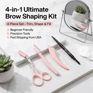 Curved Eyebrow Razor yebrowScissors With Comb Eyebrow TrimmerSet, Stainless Steel, Beauty ToOl ForBeginners, Suitable For Any SkinTypes Hair Removal Accessories ForMen Women，Includes an eyebrow pencil
