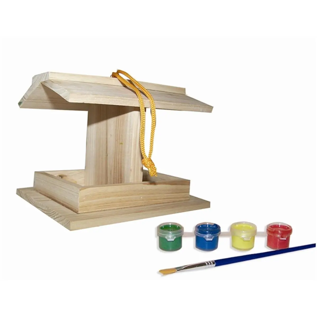 Sassafras Enterprises Inc DIY Painting Hanging Bird Feeder Craft Kit - Wood, Stencil, Paintbrush, 4 Paints, 4.5" h x 5.75" w, Bird Feeding Station Pet Supply Tool for Attracting Wildlife