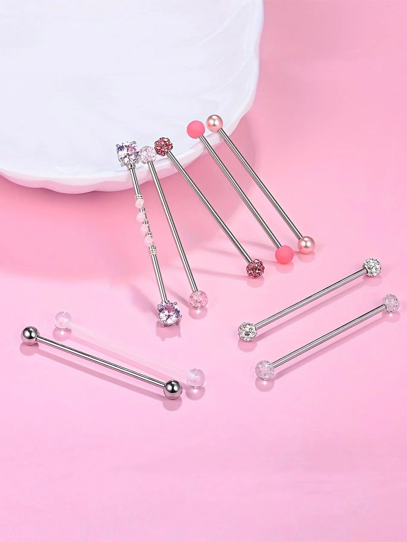 Artificial Zircon Ball Industrial Barbell Ring, 9 Counts Cartilage Ear Bar, Septum Ring, Nose Piercing Jewelry, Nose Rings, Body Jewellery, Trendy All-match & Exquisite Body Piercing Jewelry for Daily Cloth Decor