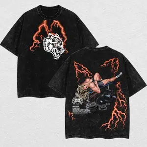 DARC SPORT Thunder Babe Power Tee – Workout Shirt for Women, Oversized Washed with Lightning Graphic, Streetwear Style for Summer Fitness, Daily Pump Outfit, Gift for Strong Girls, Bold Womenswear Aesthetic Top Cotton Apparel