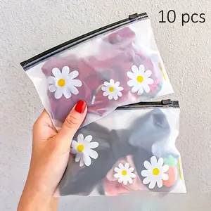 Daisy Pattern Zipper Storage Bag, 10pcs Waterproof Durable Storage Bag, Makeup Organizer, Hair Accessories Organizer, Travel Essentials Organizer