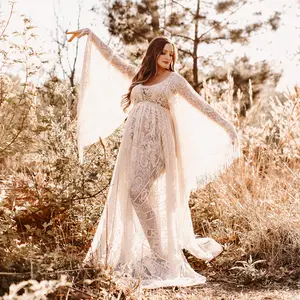 Boho Bohemia Maternity or Non-maternity Dress for Photo Shoot Lace Photography Prop Pregnant Women Beach Wedding Vacation Gown