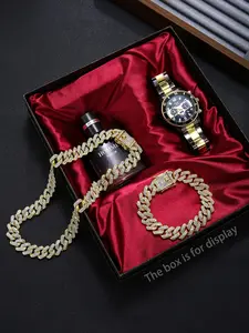 Men's Fashion Quartz Watch & Jewelry Set, Including Round Dial Watch & Chain Necklace & Bracelet, Trendy All-match & Exquisite Jewelry Set for Birthday Gift, without Box