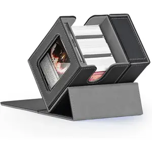 Commander Deck Box with Display Window, Card Deck Box Holds 100 Double-Sleeved with Dice Tray & 35pt  Card Holder (Black&Grey)