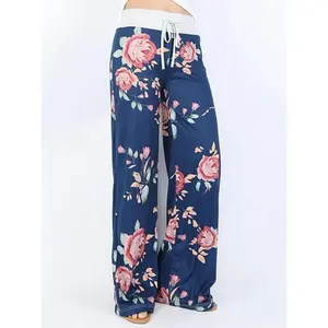 Stretchy loose fit wide leg yoga pants-fashion women's casual drawstring lounge pants pajama
