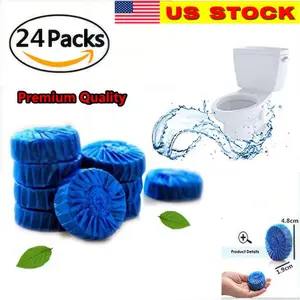 24 Automatic Bleach Toilet Bowl Cleaner Stain Remover Blue Tab-Tablet Flush Tank Household Powerful Drain and Pipe Unclogger