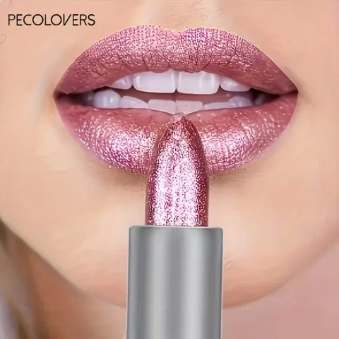1PC Sparkling Metallic Glitter Lipstick Color for Women, Lip Cosmetic, Long‑Lasting Waterproof Pink, 24‑Hour Wear, Elegant Spring & Summer Makeup