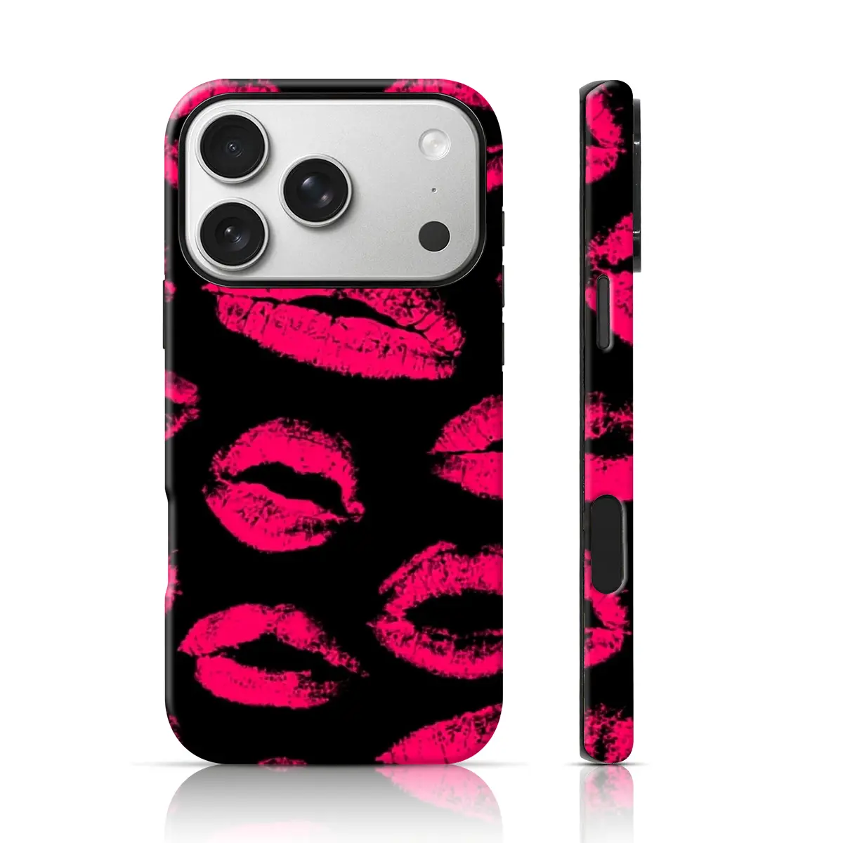 Neon Pink Lip Print TPU Phone Case, Double-Layer Shockproof Protector for iPhone 17/16/15 Pro Max, 15/14/13/12 & Samsung S26/S25 Ultra