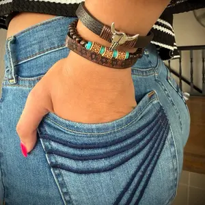 Leather Western Bull Bracelet Set Of 3 for Men or Women's Unisex Accessory