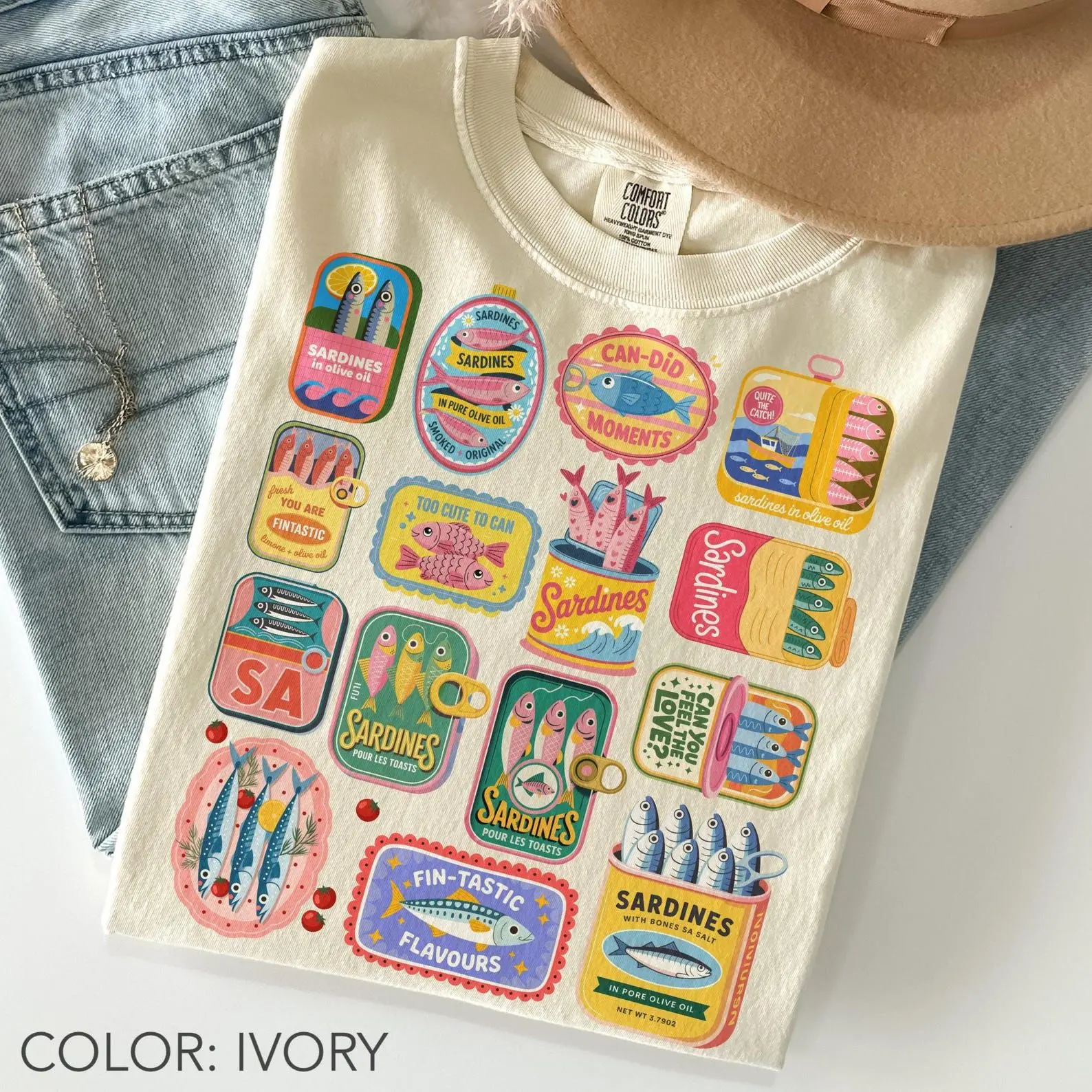 Sardines Shirt Comfort Colors, Vintage Sardine Can Shirt, Retro Tin Fish Shirt, Mediterranean Food Shirt, Coastal Aesthetic Tee, Foodie Gift