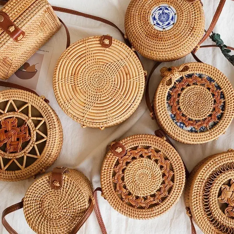 Square Round Mulit Style Straw Bag Handbags Women Summer Rattan Bag Handmade Woven Beach Circle Bohemia Handbag