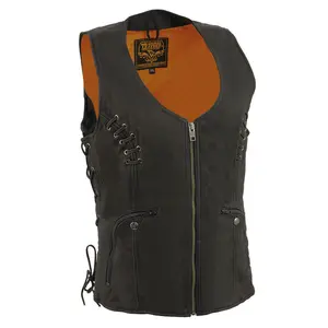 Milwaukee Leather Women's Classic Biker Vest - Premium Leather, Zipper Front, Concealed Carry, Rider Fit Design