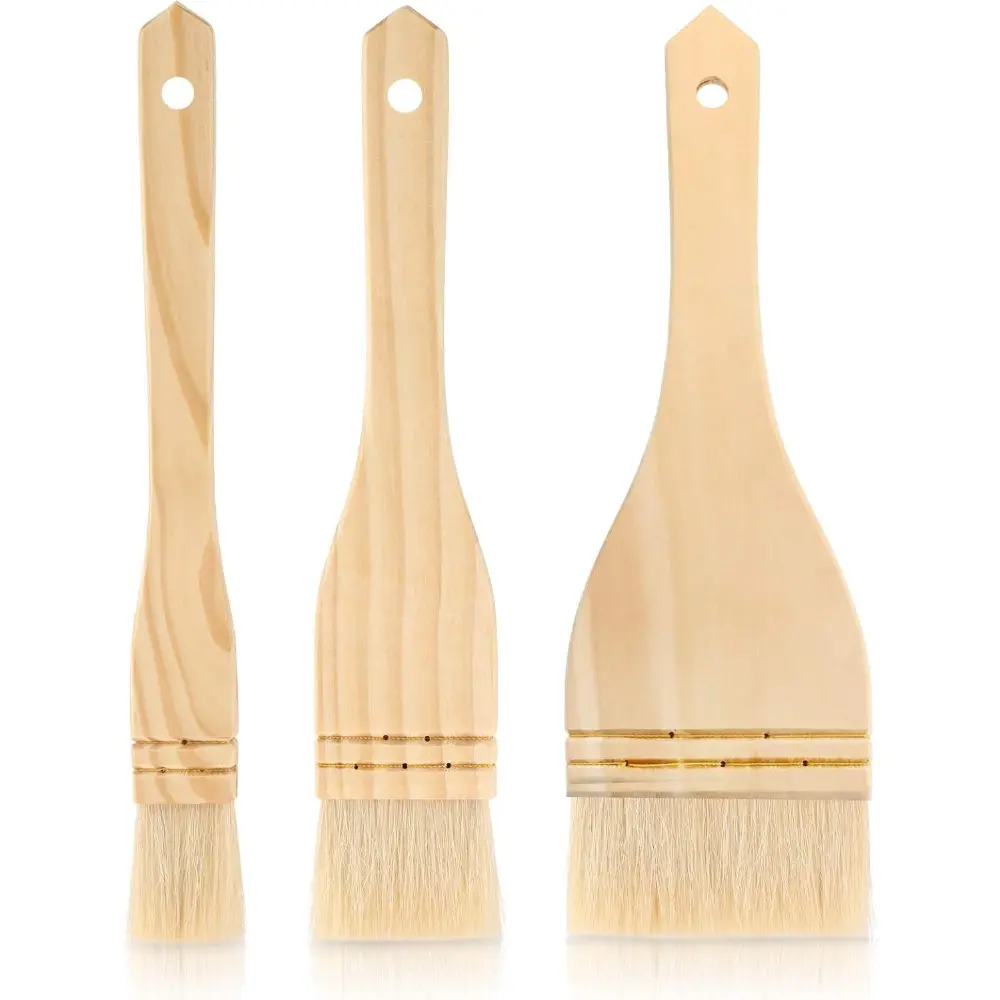 3 Pieces Flat Hake Brushes for Artist Painting, with Sheep Hair Bristles, for Watercolor, Wash, Ceramic and Pottery Painting (9 x 1 In, 9 x 2 In, 9 x 3 In)