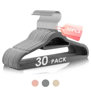 10/20/30 PCS Velvet Hangers, Space Saving Clothes Hanger with Tie Bar, Non-Slip Felt Hangers with Shoulder Notches, Heavy Duty Suit Hanger for Coat, Shirt, Pants, Dress