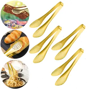 4PCS Serving Tongs Gold Tongs 9 Inch Serving Utensils Stainless Steel Serving Tongs for Salad Buffet Appetizer Dessert Tong for Food Parties