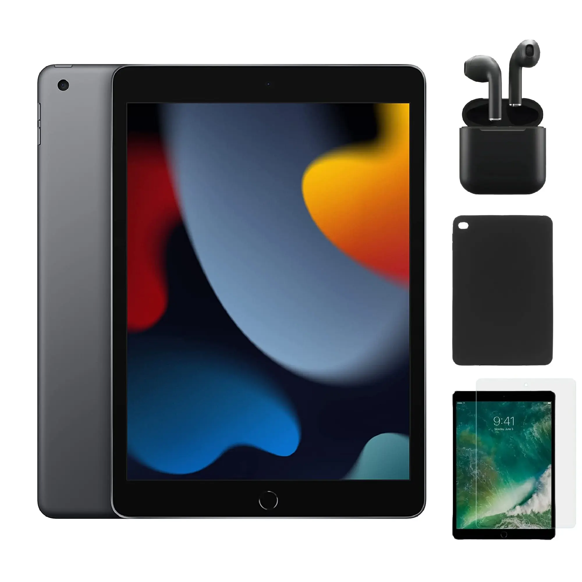 Refurbished Apple iPad 9th Gen (WiFi + Cellular Unlocked) A2603 Acceptable Condition with Case, Wireless Earbuds,Tempered Glass Screen Protector & 1 Year Warranty