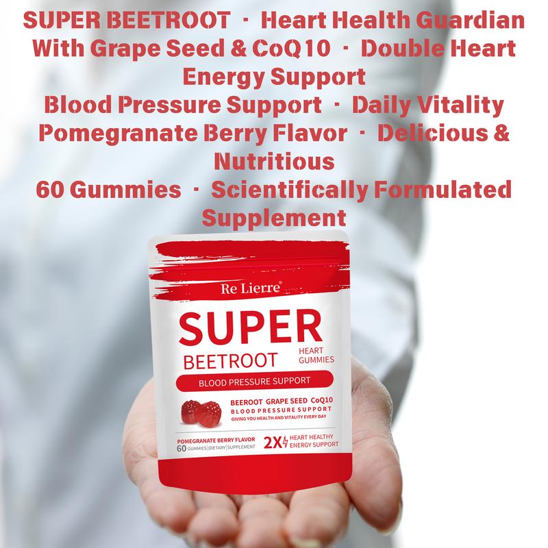 Re Lierrre Super Beetroot Gummies - 2 Pack Pomegranate Berry Flavor - 120 Count - Daily Vitality & Natural Energy - Vegan & Delicious - Blood Pressure Support - Heart Healthy Energy Support