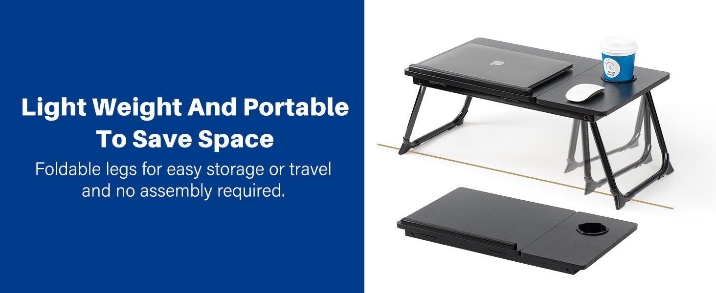 Adjustable Foldable Laptop Table with Cup Holder, Portable TV Tray Desk for Bed Couch Sofa, Height Adjustable Study Reading Table for Home Office