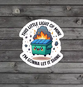 Dumpster Fire Sticker, This Little Light Of Mine, Gen Z Anxiety Sticker, Embrace Chaos, Funny Millennial Laptop Sticker, Book Vinyl Sticker