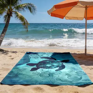 1pc Retro Sea Turtle Beach Towel Suitable for Pool, Yoga, Surfing - Soft Microfiber with Oceanic Sea Turtle, Lightweight Portable Suitable for Pool, Yoga, Surfing, Machine Washable Suitable for Pool, Yoga, Surfing, Ideal Birthday Gift for Men & Women