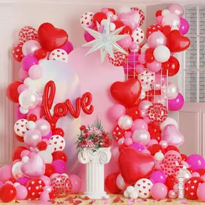 155 count Valentines Day Balloon Arch Kit,Red Pink White Balloon Garland with Iridescent Explosion ,Love Letter,Red Hearts Foil Balloons for Wedding Birthday Galentines Anniversary Party Decorations