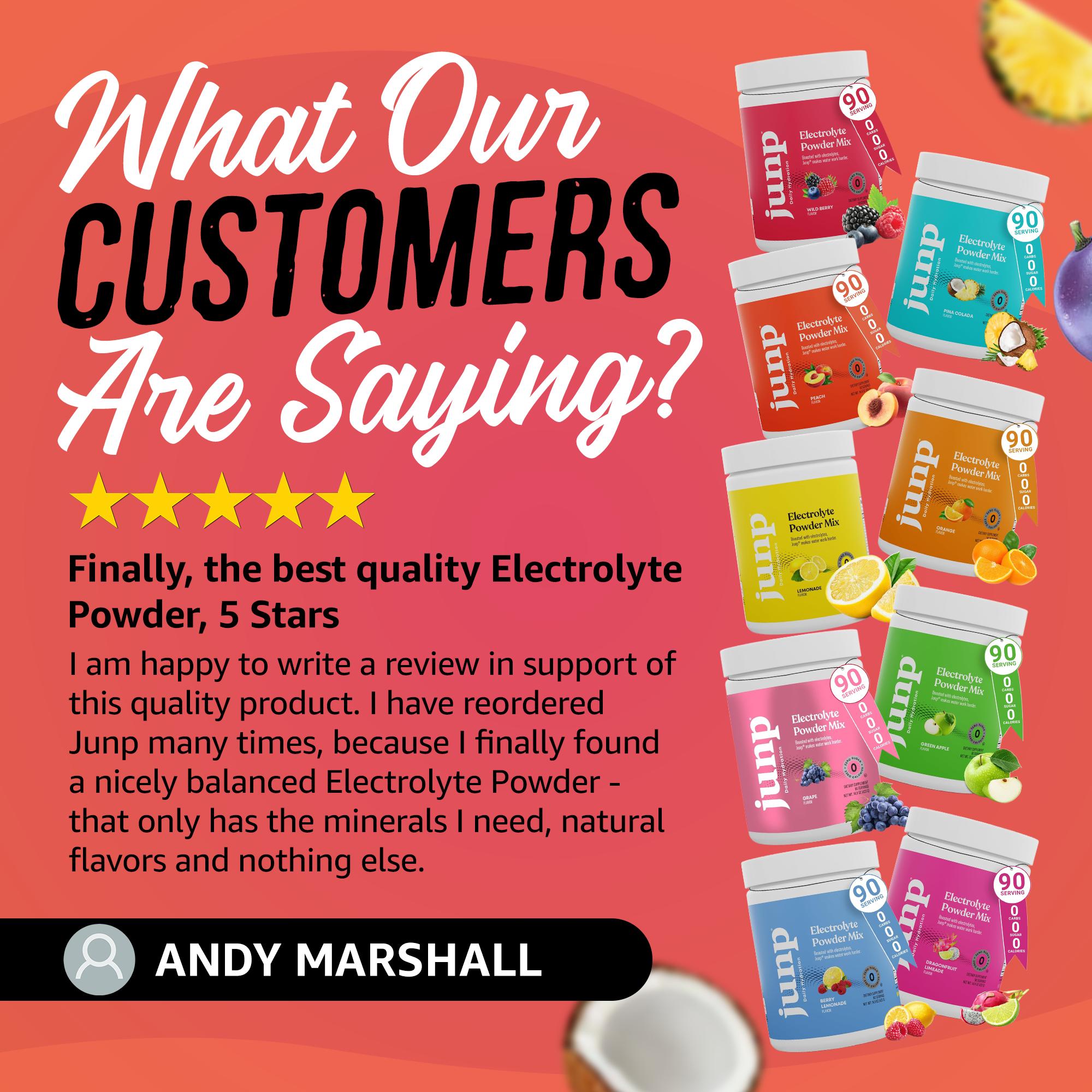 JUNP Electrolyte Hydration Powder Mix - Zero Sugar Zero Carb Daily Drink with Potassium & Salt for Energy Endurance Recovery Keto Friendly Calorie Free Electrolytes 9 Flavors Available 90 Servings Grape Flavor - Dietary JUNP Electrolyte Hydration Powder Mix - Zero Sugar Zero Carb Daily Drink with Potassium & Salt for Energy Endurance Recovery Keto Friendly Calorie Free Electrolytes 9 Flavors Available 90 Servings Grape Flavor - Dietary