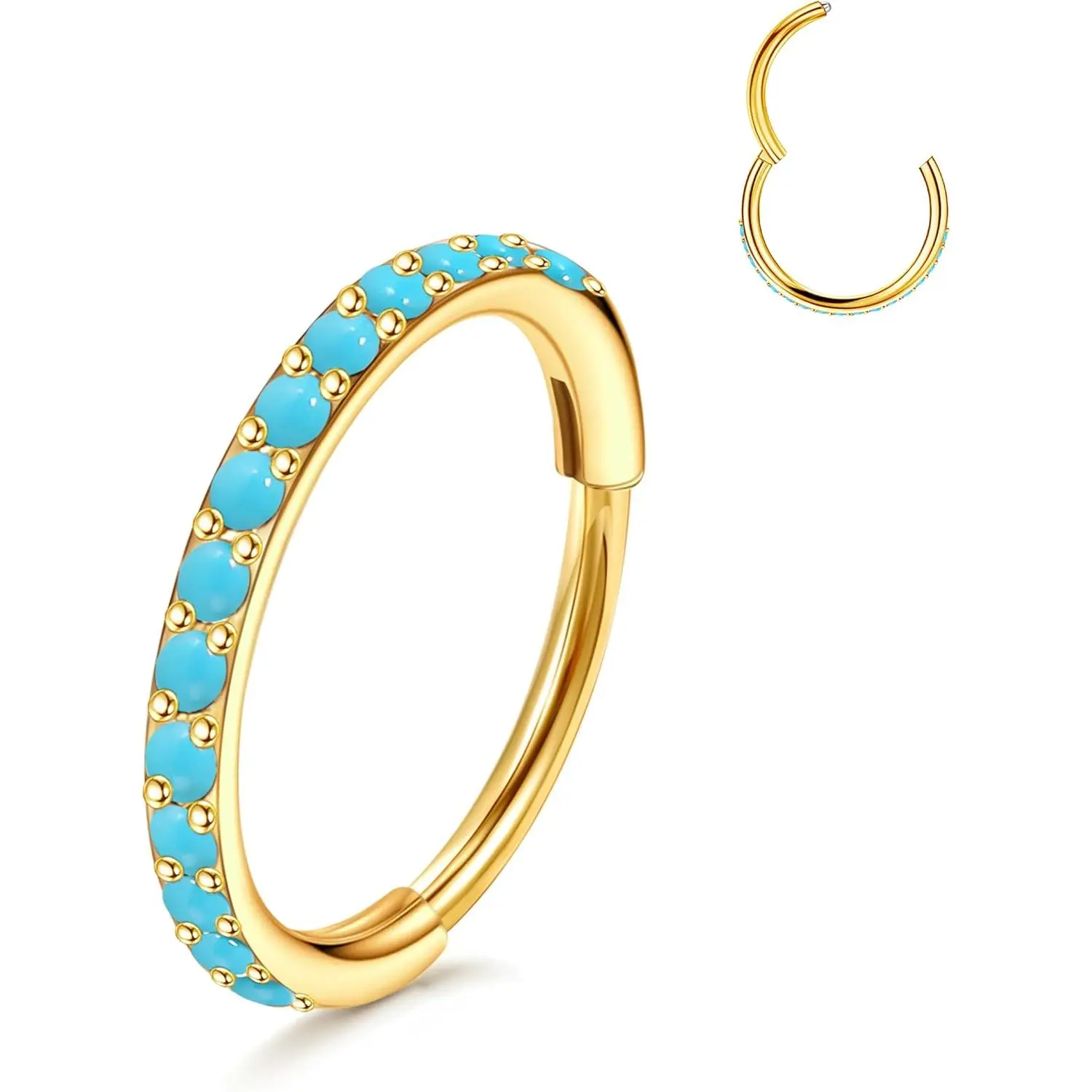 Titanium Nose Rings Hoops 20G Septum Clicker for Women Men Turquoise Hinged Segment Cartilage Lip Helix Septum Ring Nose   6/8/10mm