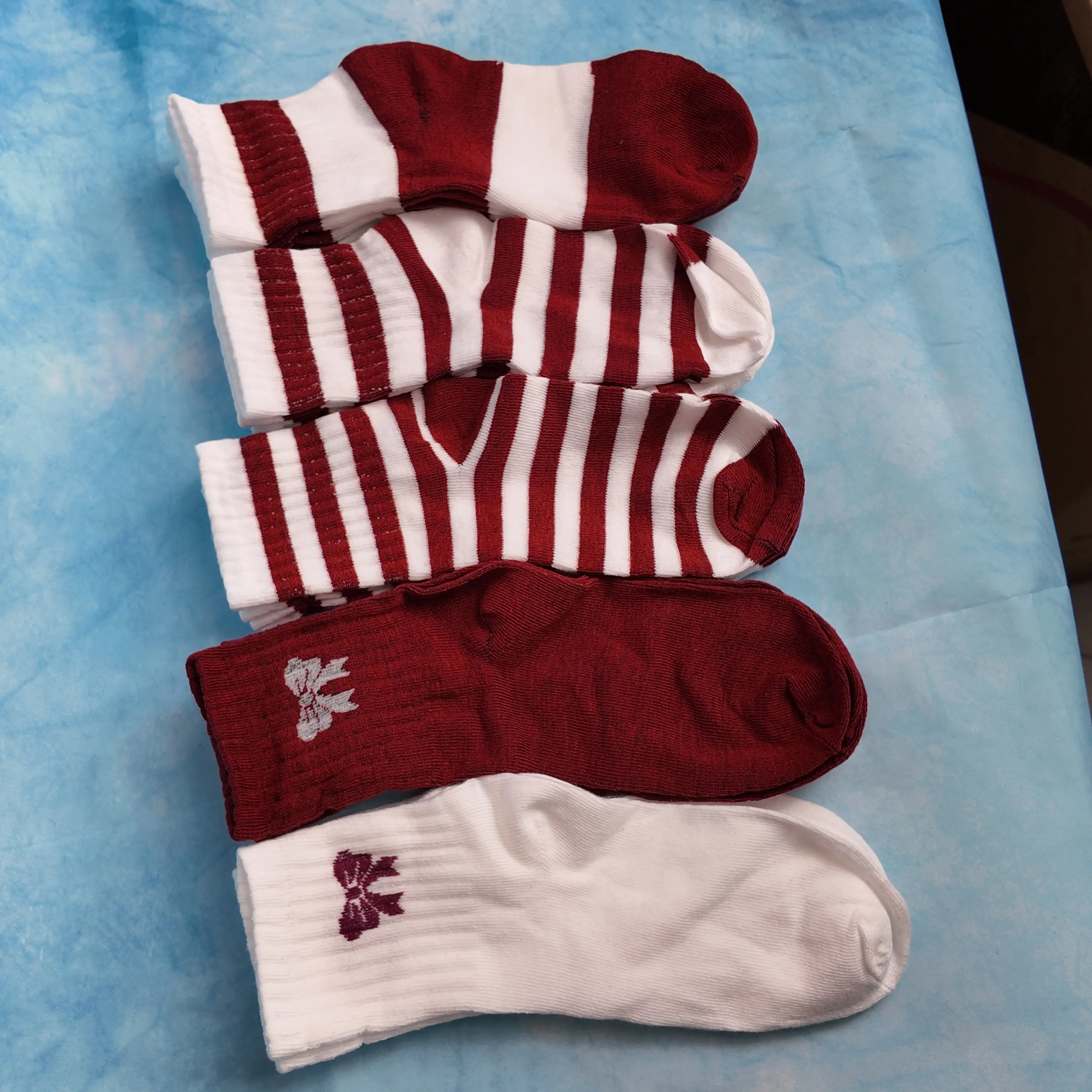 10-Pack Women’s Burgundy Ancola Red Striped Socks | Trendy Mid-Calf Sports Style