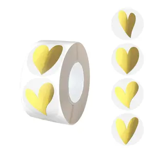 500 Gold Foil Heart Stickers Roll, 1 Inch Round Metal Gold Heart Labels, Ideal for Envelope Sealing, Gift Wrapping, Wedding, Party Supplies