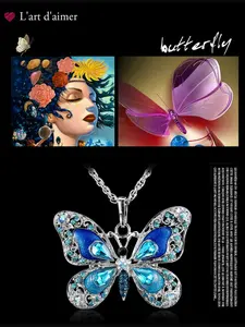 Vintage Multicolor Butterfly Necklace, Style Alloy Sweater Chain, Women's Jewelry, Necklace