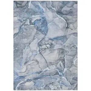 Machine Washable Blue Rug - Indoor / Outdoor - Kids / Pet Friendly Watercolors Print Rug