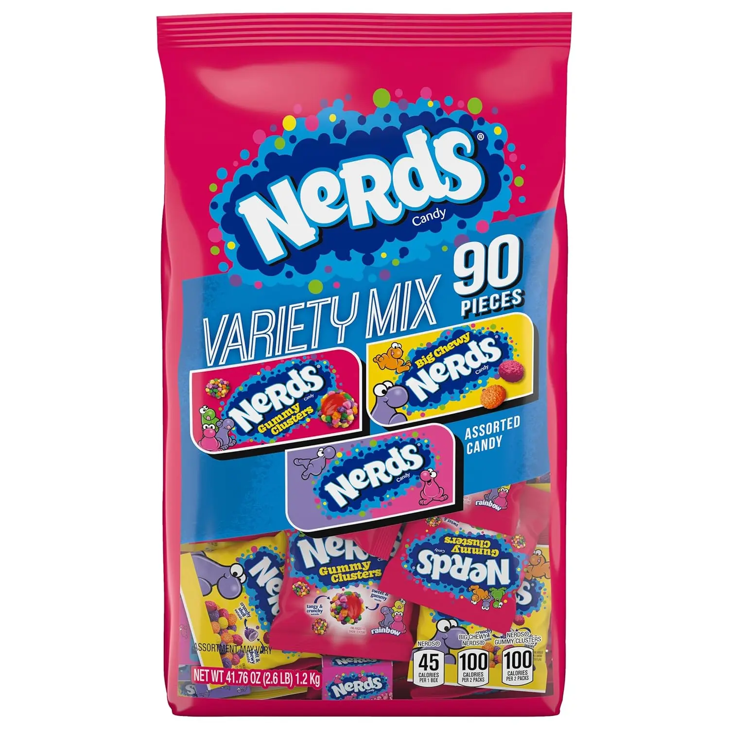 Rainbow Assorted Fruit & Chewy Candy Variety Mix - Gelatin-Based, Individually Wrapped Sweet Snacks with Nerds, Chewy & Crunchy, Ferrara Candy Company, 41.76 oz (90 Count) for Cupboard Storage