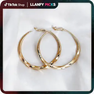 Shiny Gold Earrings for Women ,  Large Statement Hoops, Fashion Jewelry, Chunky Chain Design, 50mm Elegant Jewelry Mother's Day ,Hypoallergenic Jewelry Birthday Wedding Gifts