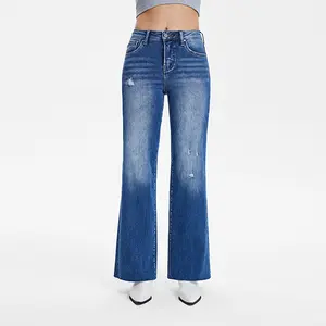 High-Waisted Wide-Leg Jeans Spring Summer Casual High Waist Womenswear Bottom Trouser Pants Streetwear Denim Pocket Basic Blue Fitted