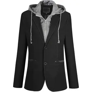 Man's Stylish Detachable Hooded Slim 2 Button Casual Blazer Jacket