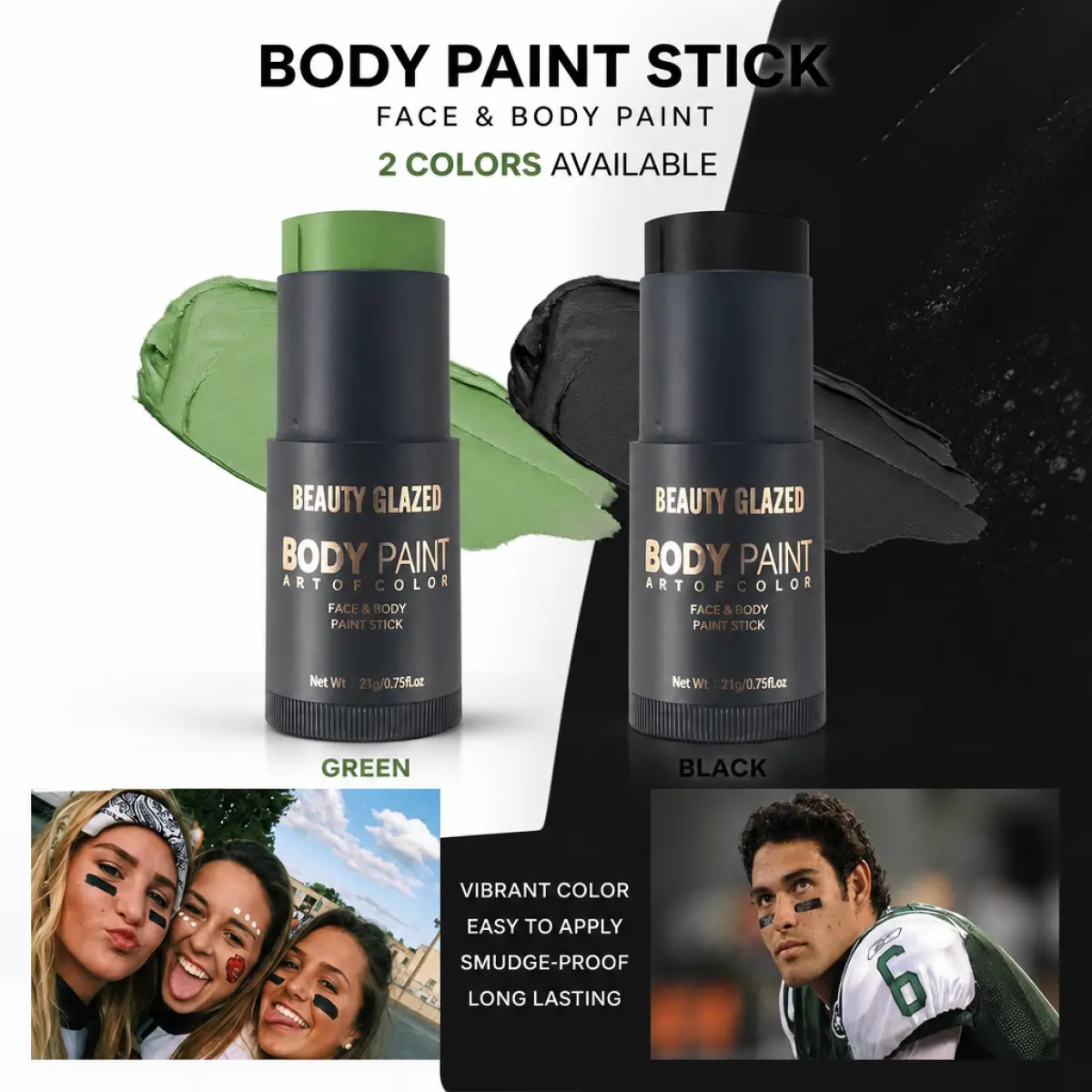 Beauty Glazed Waterproof Cosmetic Face & Body Paint Stick - High-Pigmented Oil-Based, Blendable, Setting Makeup for Halloween Costumes, Daily SFX Looks, Water Proof, Coverage, Face Paint, Vegan-Safe, Gentle, Stick Form, All Skins, Youth, Fragrance Free, C