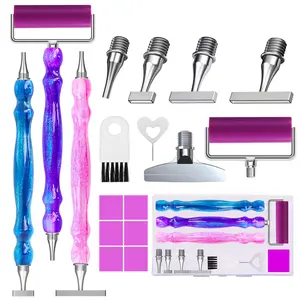 ZYNYXY 17PCS Ergonomic Diamond Art Pen Kits, with Multifunctional Metal Stainless Steel Screw Thin 1, 3, 6, 9, Tips, Correction Placers Roller Accessories(A-Purple + Pink + Blue+ 5 PCS Tips)