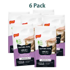 6 Pack Lavender Scented Flushable Corn Cat Litter, Natural Clumping Odor Control Formula, 15 lbs