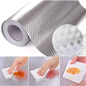 Self Adhesive Kitchen Splash Guard Sticker, 15.7x196.9 Inches Silver Color Aluminum Foil Wallpaper, Easy Peel & Stick Quick Installation Cabinet Shelf Liner Peel and Stick Wallpaper Designs