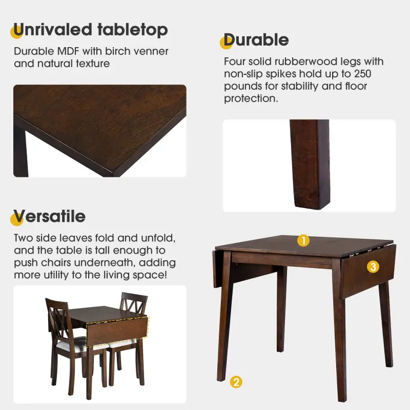 29"- 45" Extendable Dining Table for 4, Folding Kitchen Table with Rubberwood Legs, Space-Saving Dinner Table for Living Room, Kitchen, Dining Room, Small Space (Only Table) 29"- 45" Extendable Dining Table for 4, Folding Kitchen Table with Rubberwood Legs, Space-Saving Dinner Table for Living Room, Kitchen, Dining Room, Small Space (Only Table)