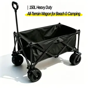 150L Heavy Duty Folding Utility Wagon, All-Terrain Wheels, Collapsible Cart for Beach Camping, Picnic, Gardening & Tailgating